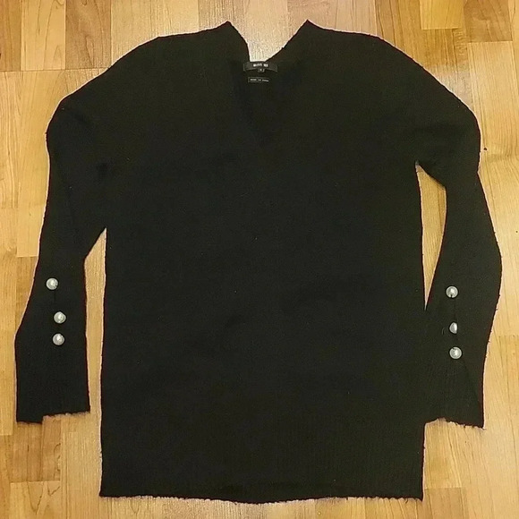 Miss Me Sweater V-Neck Long Sleeves Oversize Fit Pearl Embellishment Black S - Picture 1 of 9